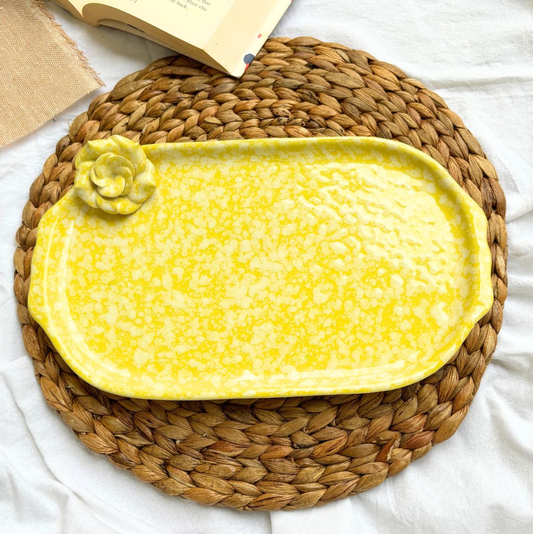 Soothing Hue Yellow Flower Platter with Bowl