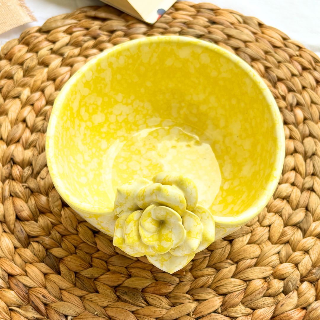 Soothing Hue Yellow Flower Platter with Bowl