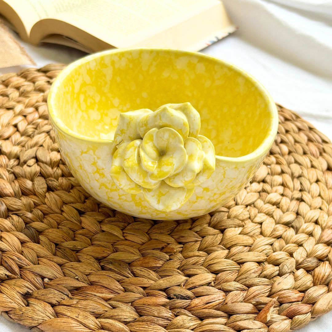 Soothing Hue Yellow Flower Platter with Bowl