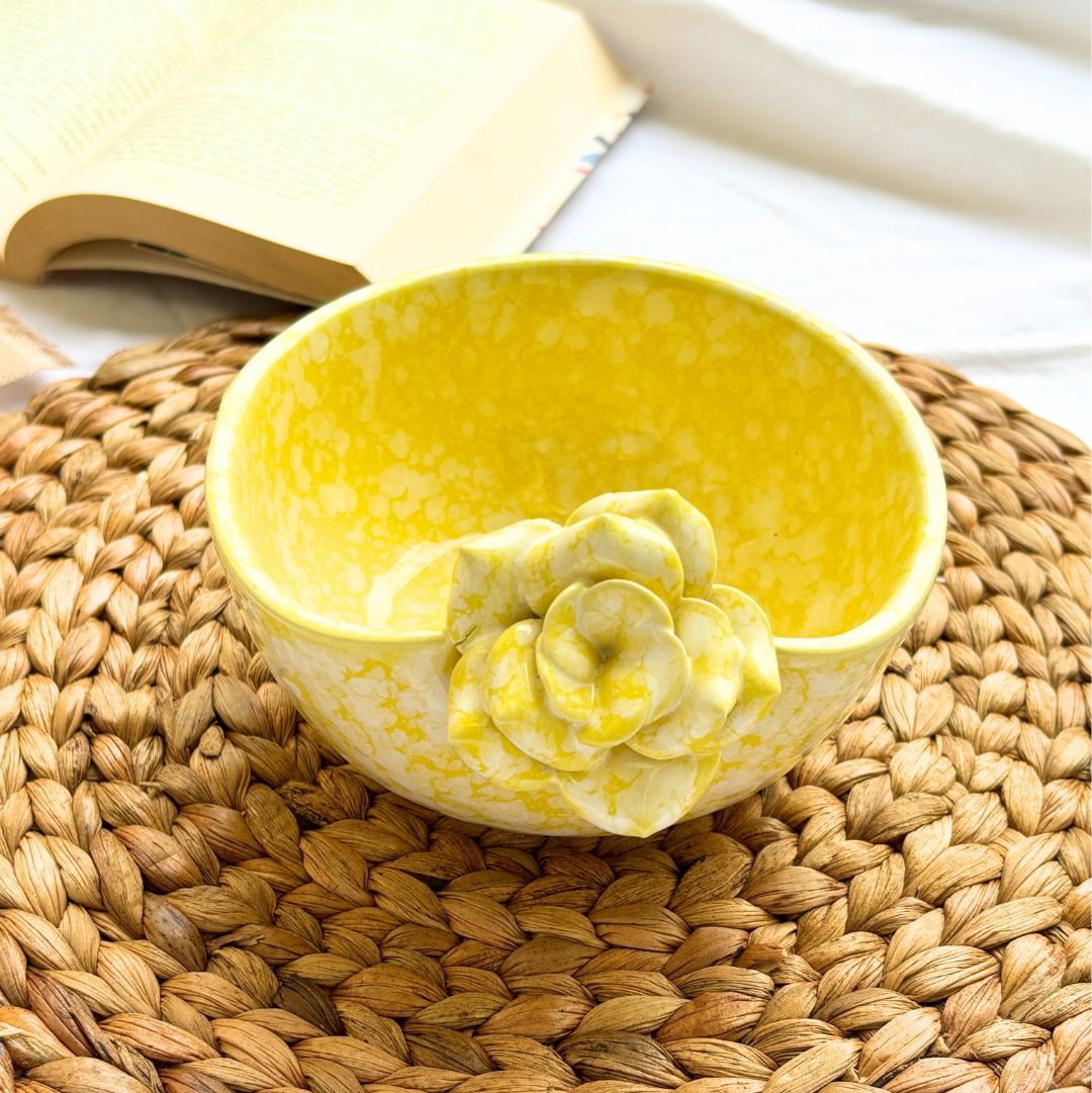 Soothing Hue Yellow Flower Platter with Bowl