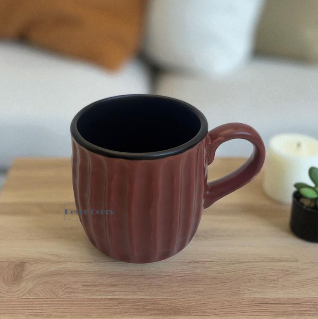 Premium Luxe Ribbed Brown Ceramic Tea Cups – Set of 6 for Tea & Coffee Lovers