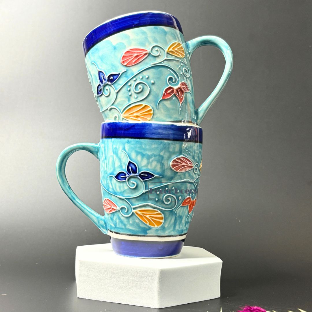Sandra Blue Cone Handpainted Mug Set of 2