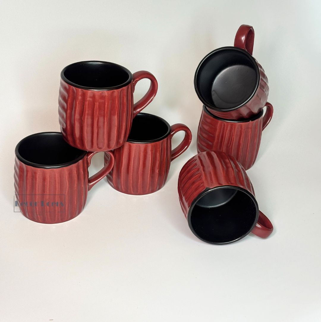 Premium Luxe Ribbed Brown Ceramic Tea Cups – Set of 6 for Tea & Coffee Lovers