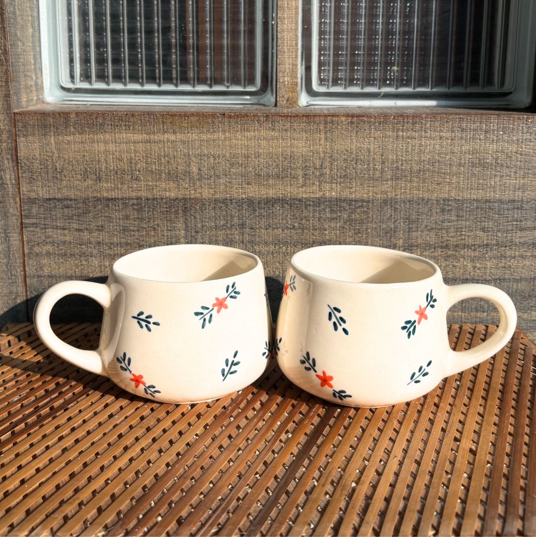 Motif Coffee Mug - Ceramic White Set of 2