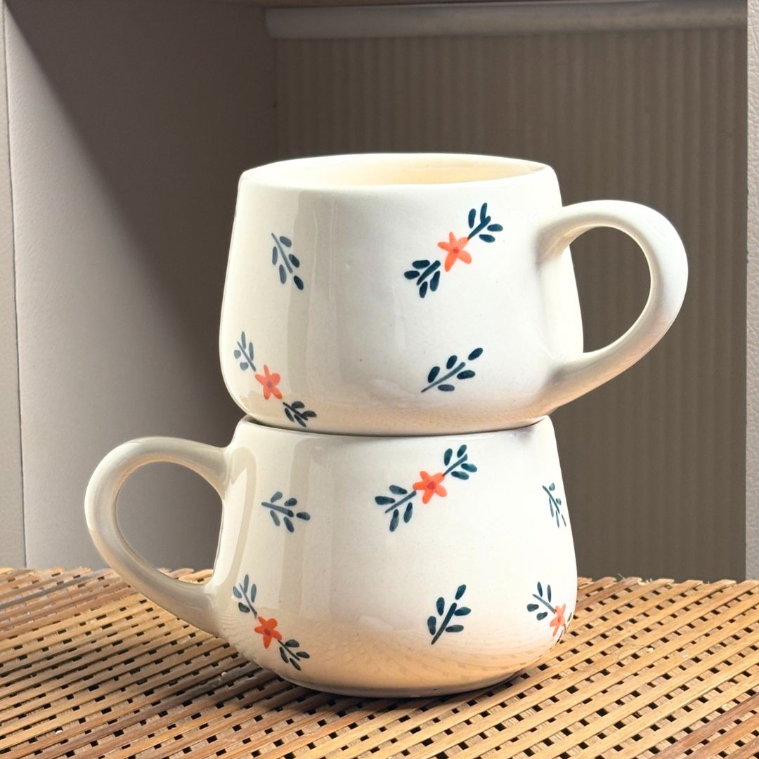 Motif Coffee Mug - Ceramic White Set of 2