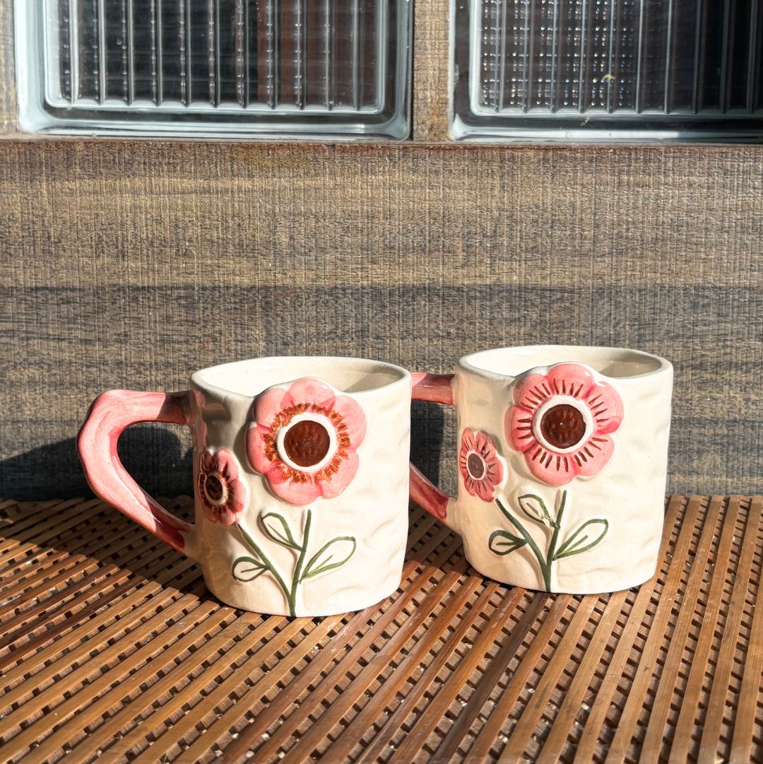 Stylish Pink Flora Ceramic Tea Cup