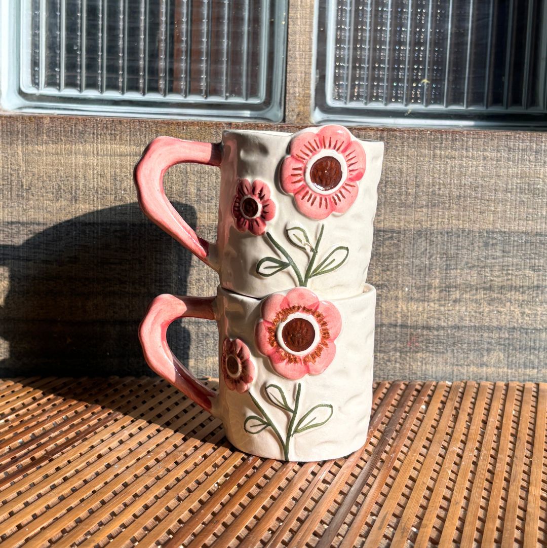 Stylish Pink Flora Ceramic Tea Cup