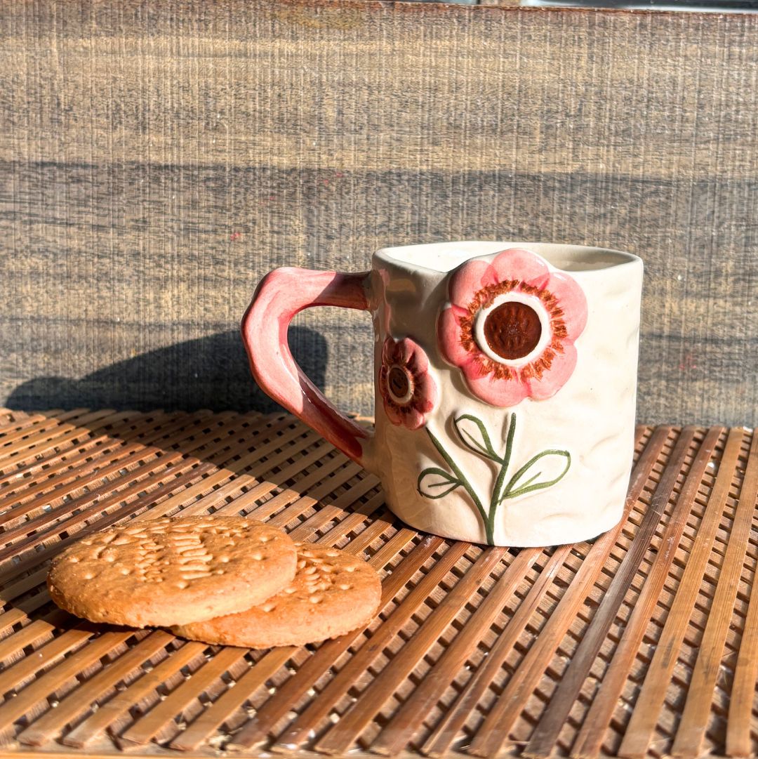 Stylish Pink Flora Ceramic Tea Cup