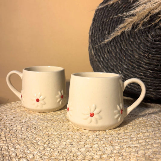 Pink and White Flower Mug Set of 2
