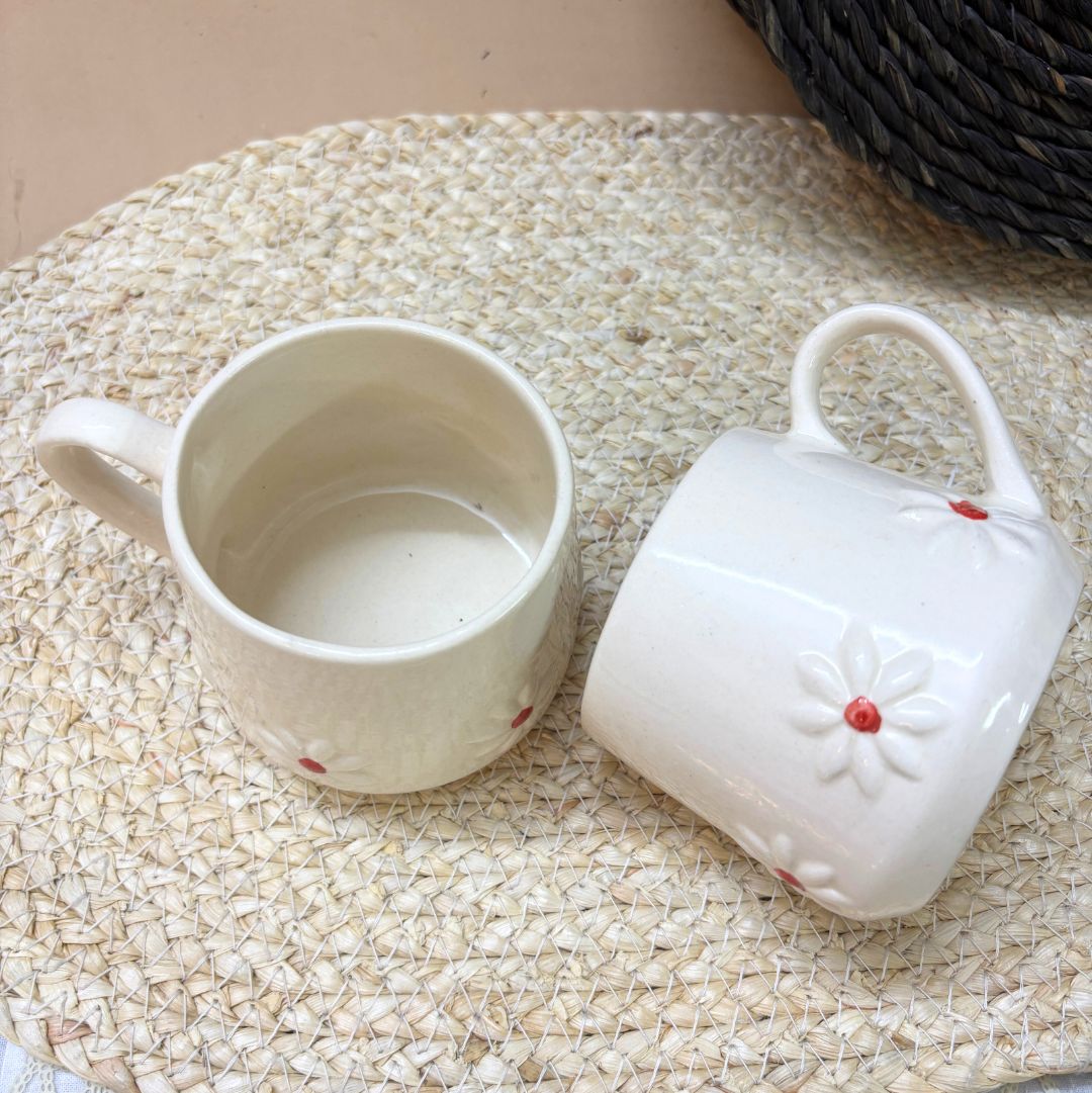 Pink and White Flower Mug Set of 2