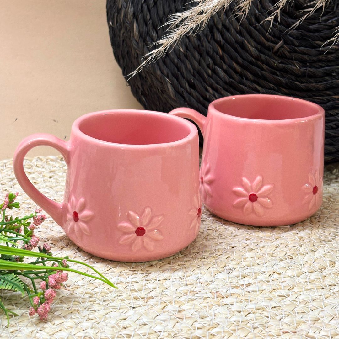 Rose Pink Ceramic Coffee Tea Mug Set of 2