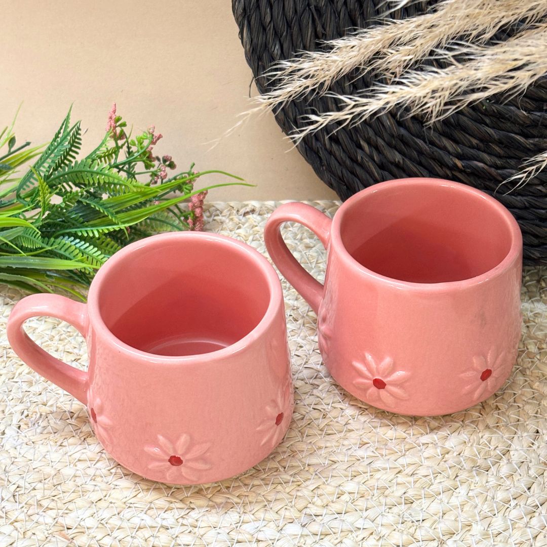 Rose Pink Ceramic Coffee Tea Mug Set of 2