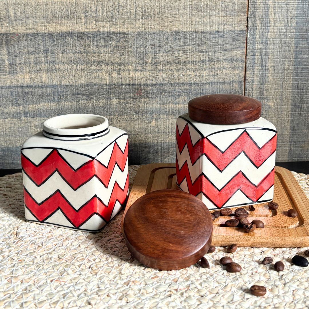 Red hot small airtight jar with wooden lid Kitchen Storage