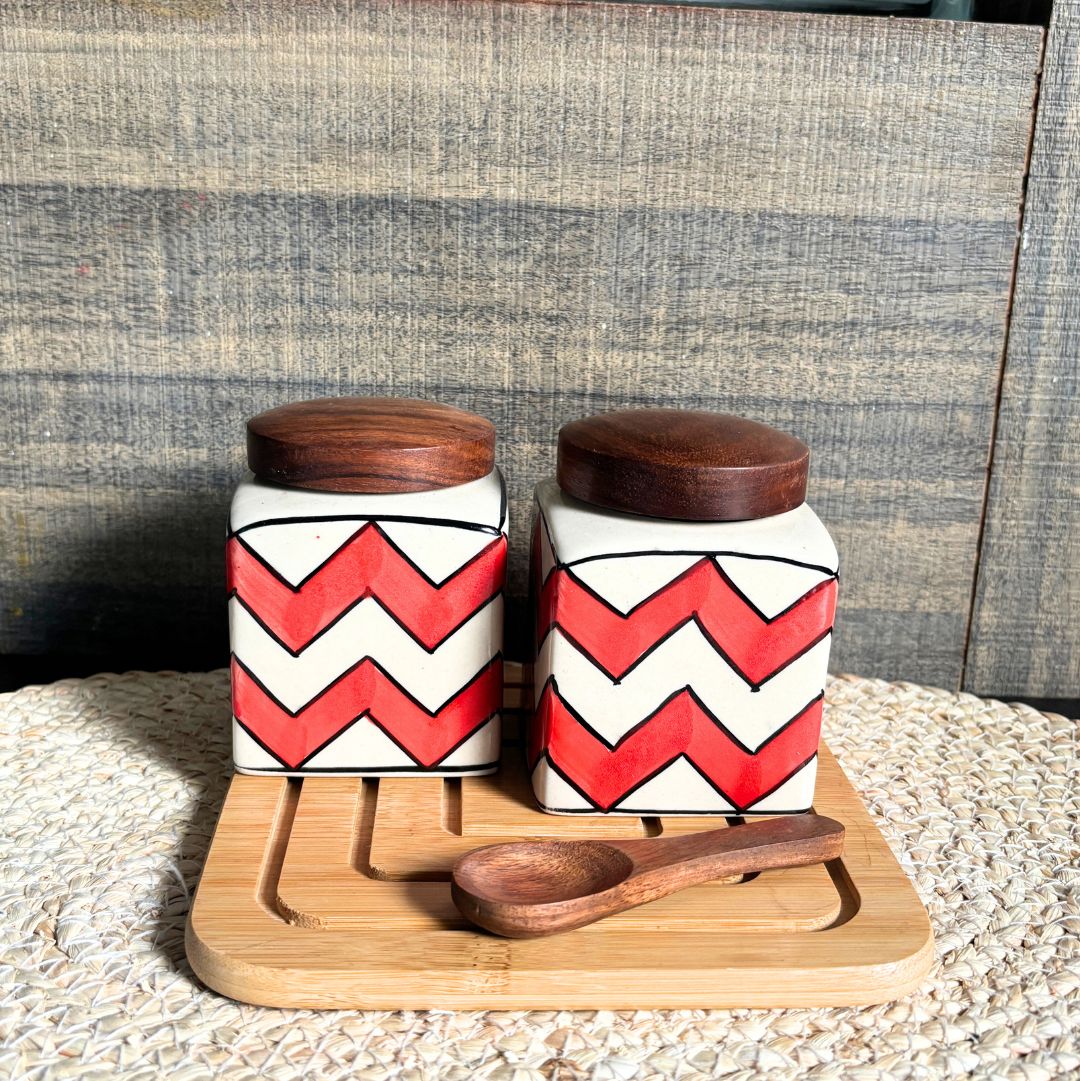 Red hot small airtight jar with wooden lid Kitchen Storage