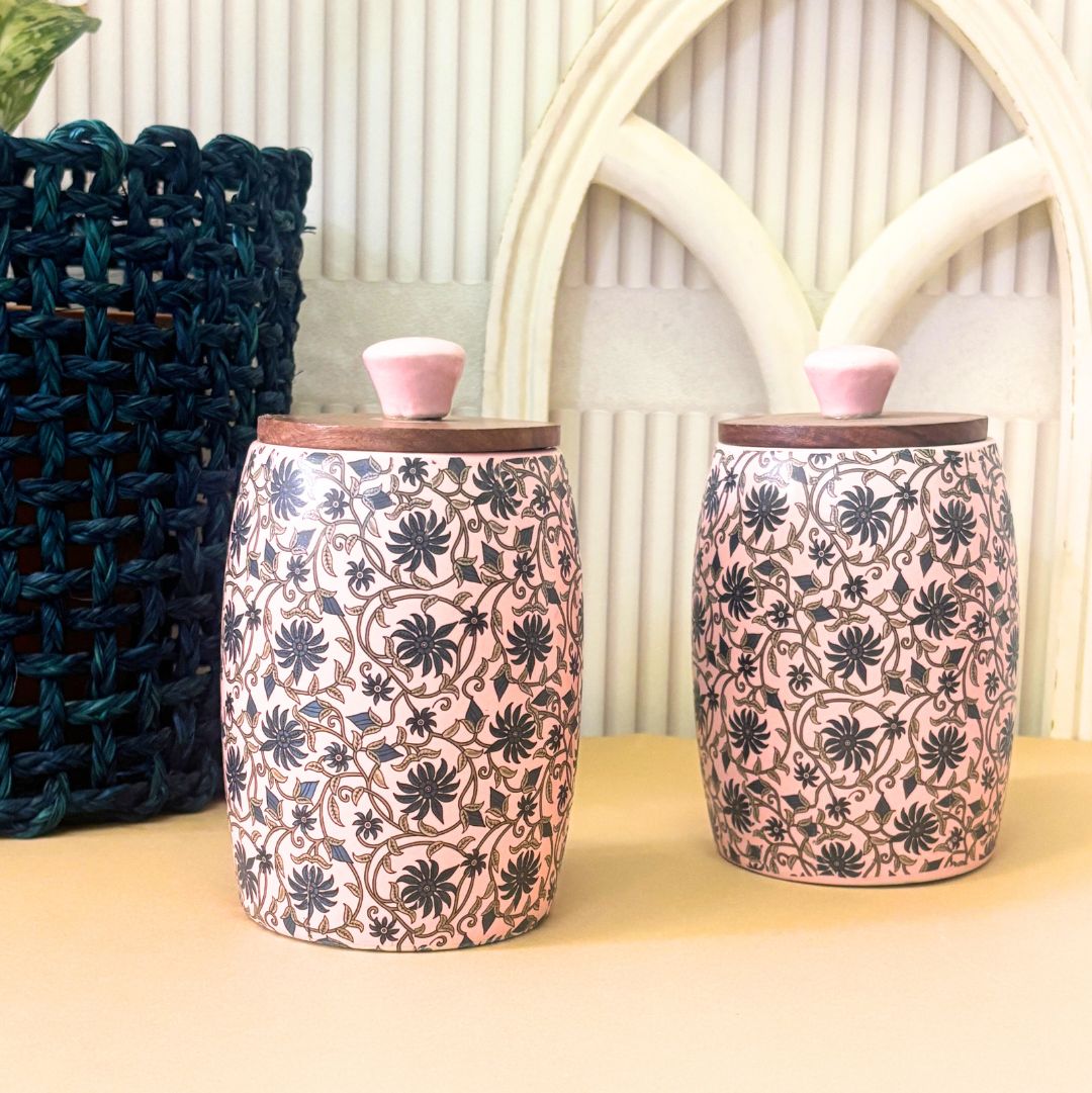 Pink Floral Ceramic Jar