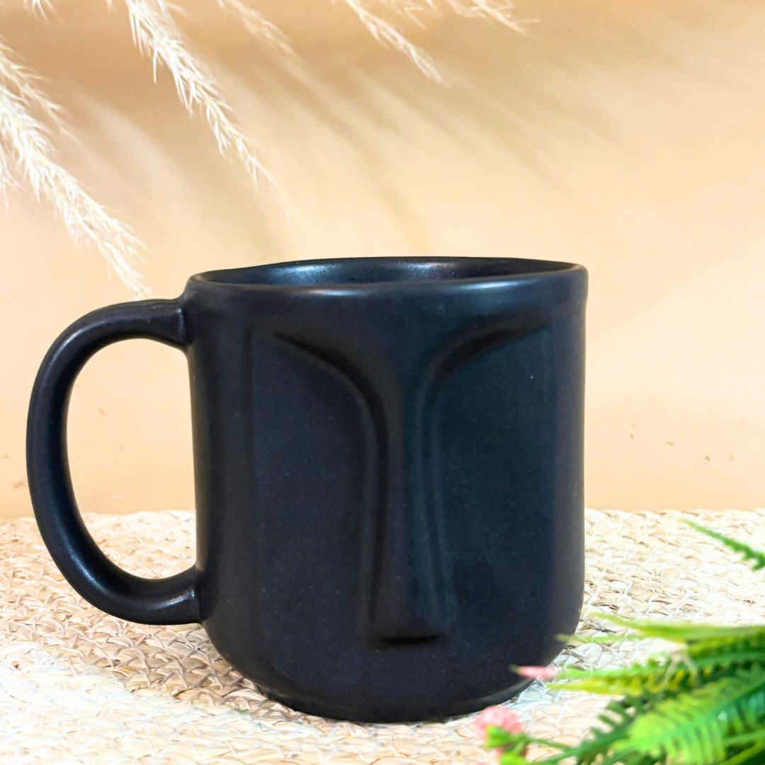 Face Shaped Coffee Mug | Black Ceramic Coffee Mug