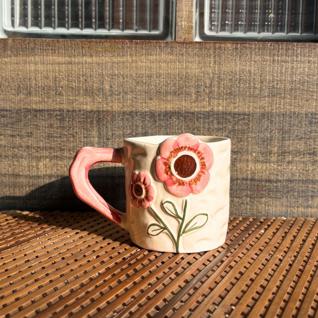 Stylish Pink Flora Ceramic Tea Cup