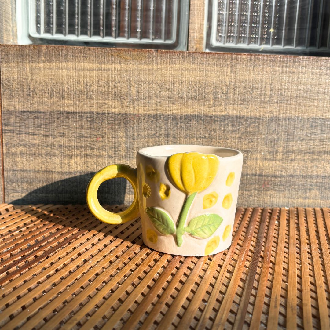 Yellow Flower Mug – Elegant Floral Ceramic Coffee Mug Set of 2