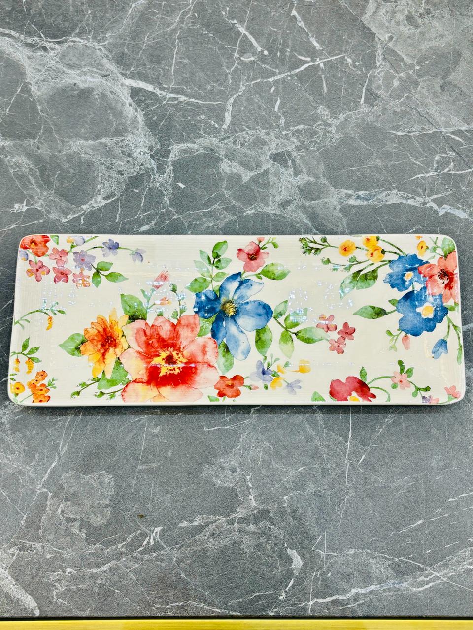 Floral White Ceramic Platter Set