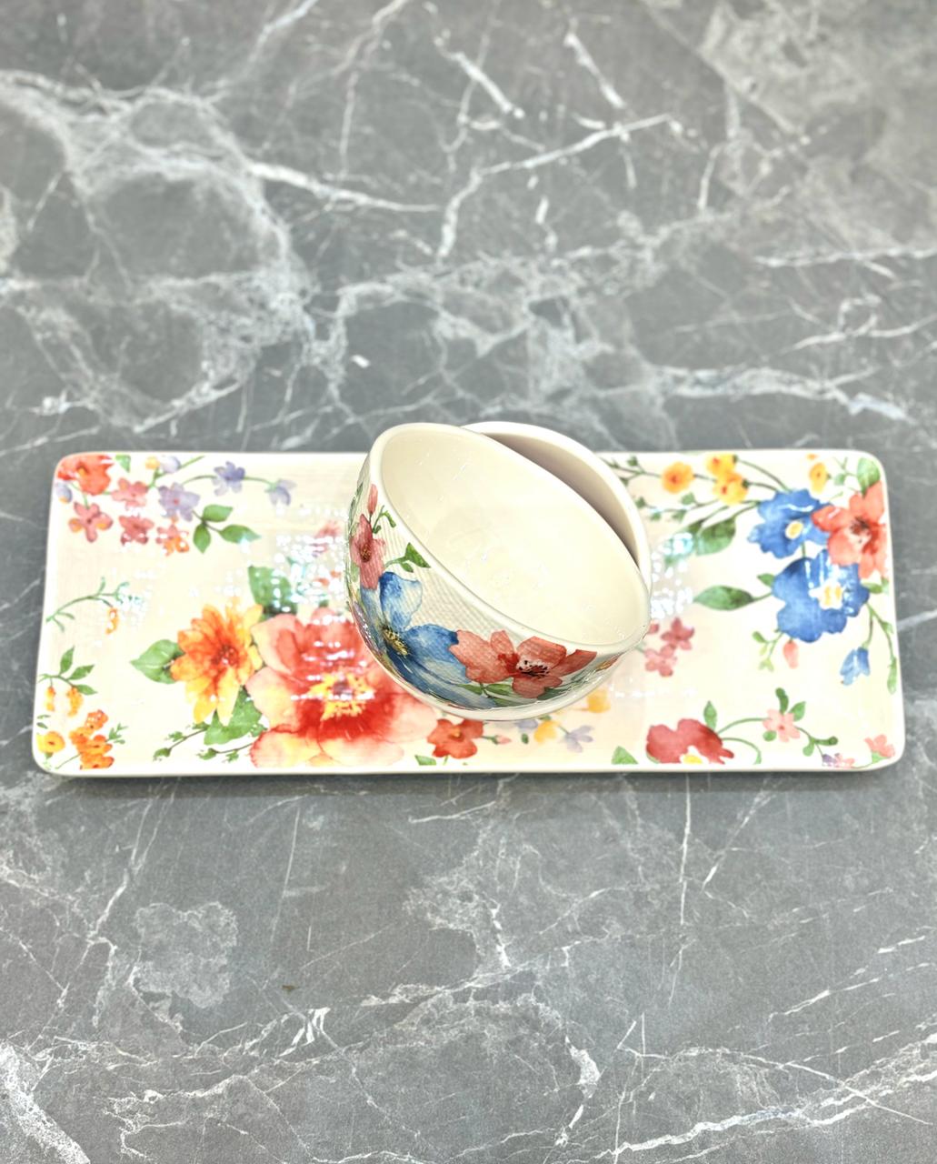 Floral White Ceramic Platter Set