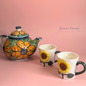 Sunflower Teapot with set of 2 Tea cups and Kettle