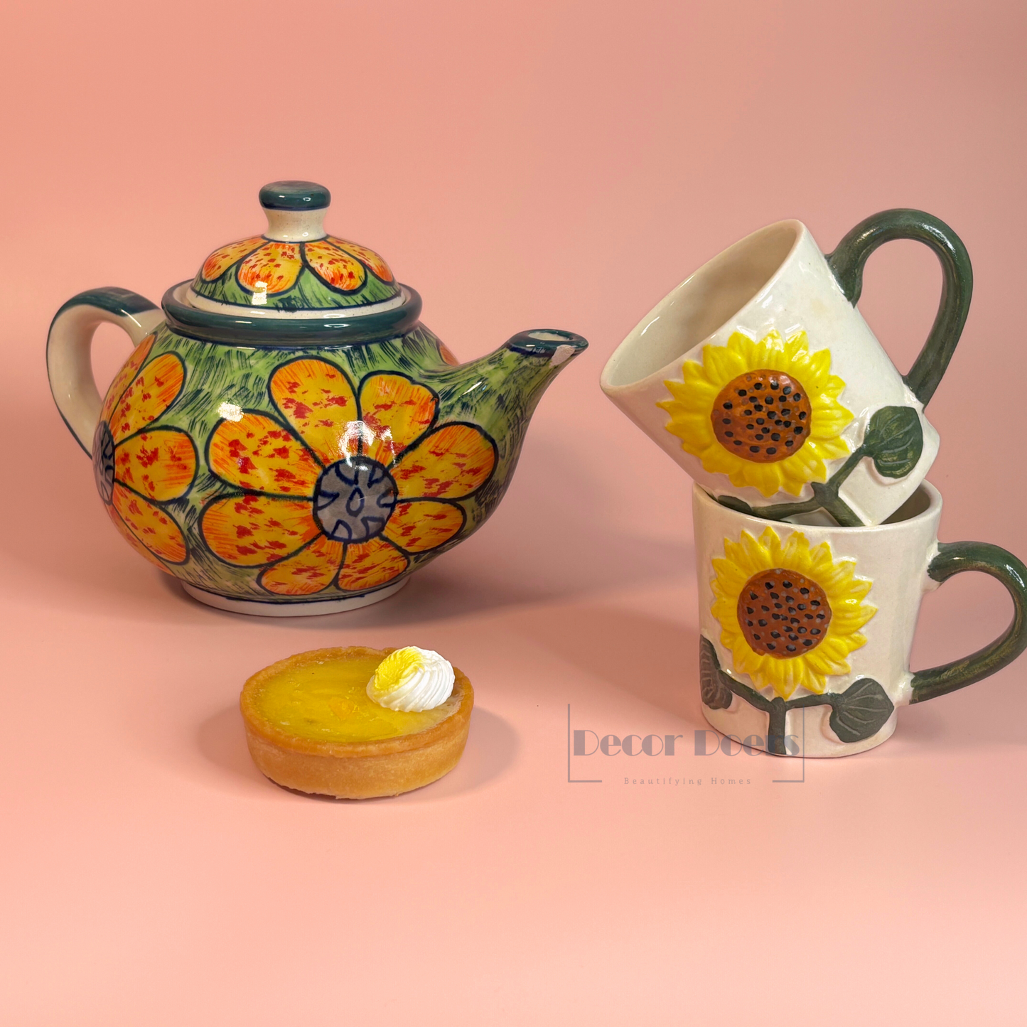 Sunflower Teapot with set of 2 Tea cups