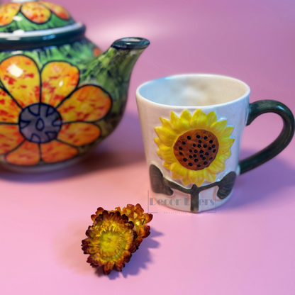 Sunflower Teapot with set of 2 Tea cups