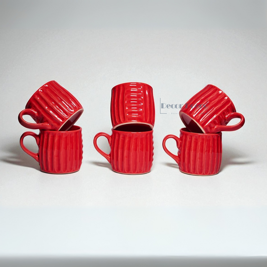 Premium Red Tea Cups Set of 6 | Luxury Ceramic Cups for Tea and Coffee Lovers