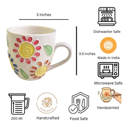 Floral World Cone Handmade Ceramic Tea Cups Set of 6