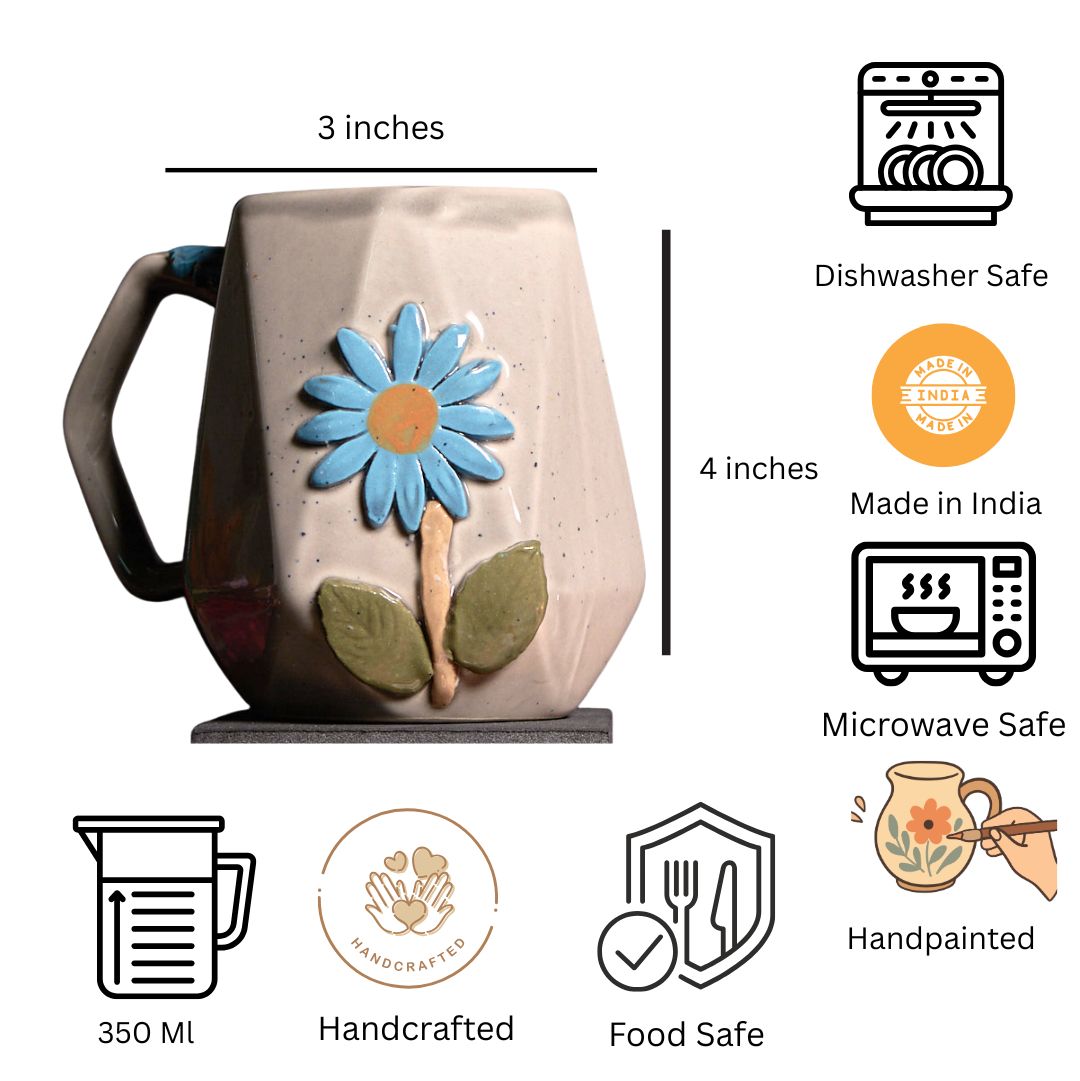 Stylish Grey Flower Coffee Mug Set of 2