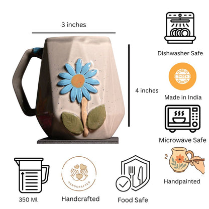 Stylish Grey Flower Coffee Mug Set of 2