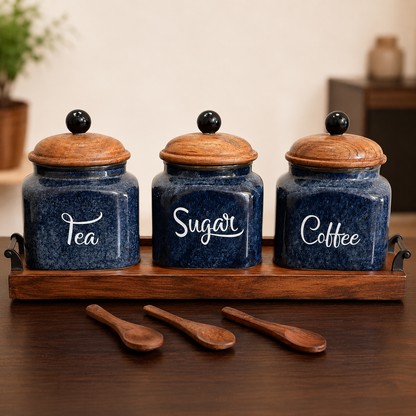 Ceramic Tea, Coffee, and Sugar Airtight Jar Set of 3 | Kitchen Storage