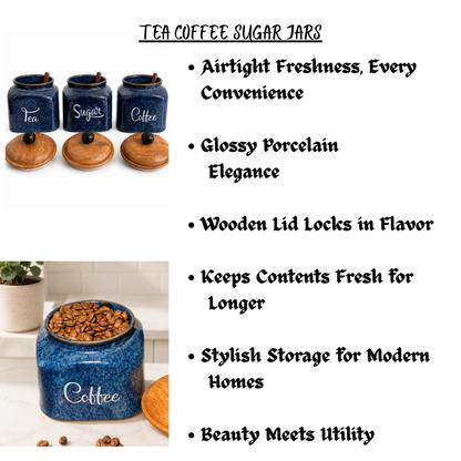 Ceramic Tea, Coffee, and Sugar Airtight Jar Set of 3 | Kitchen Storage