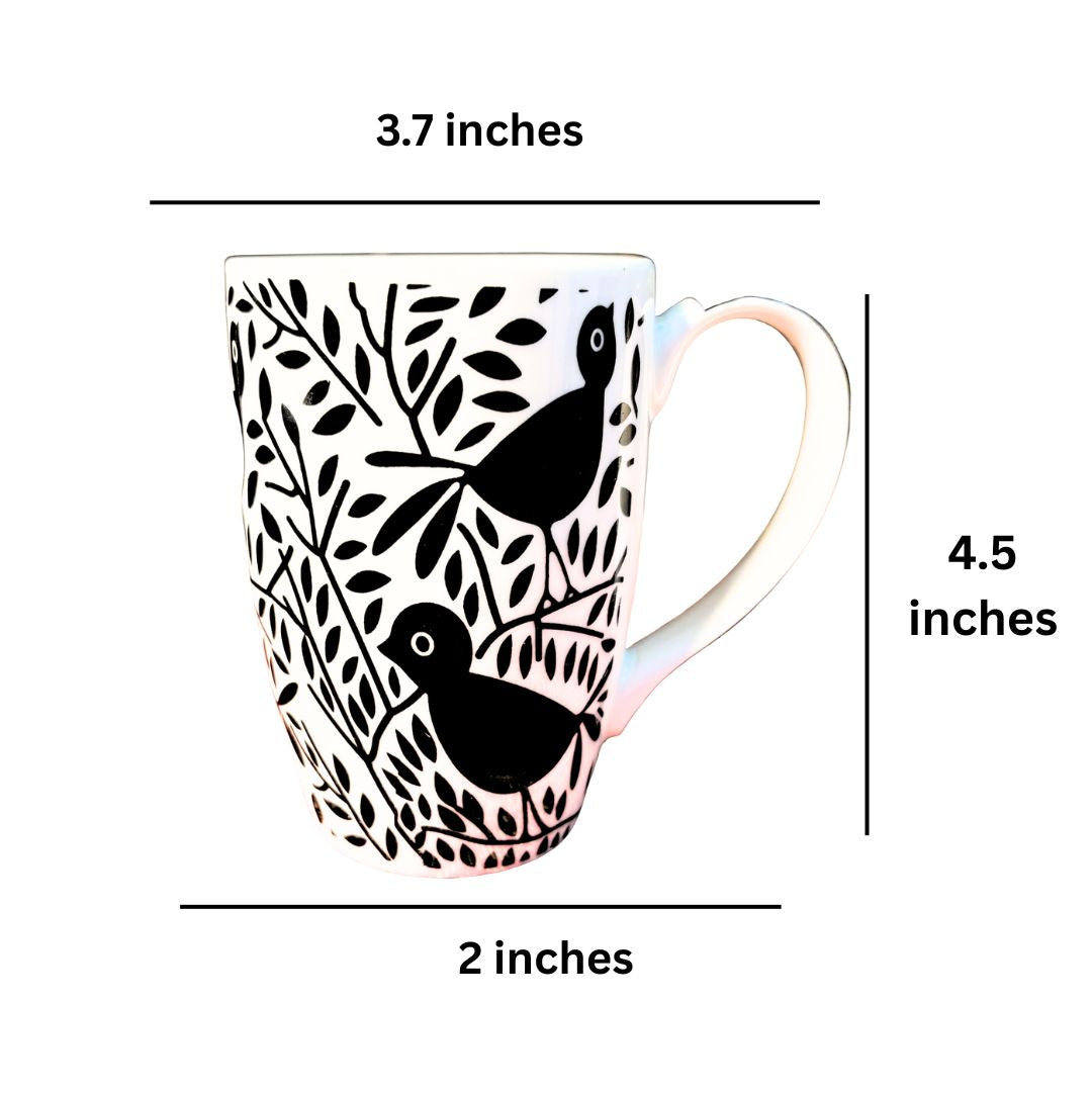 Chidiya Black Coffee Mug Set of 2 – Stylish Handprinted Bird Design