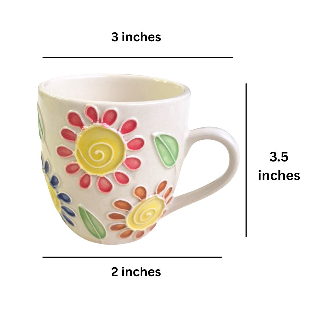 Floral World Cone Handmade Ceramic Tea Cups Set of 6