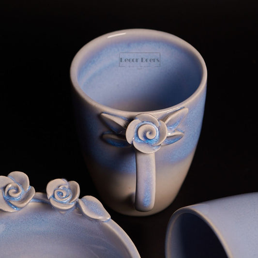 Sapphire Blooming Ceramic Coffee Mug Set - 2 Mugs only - Bowl Out of stock