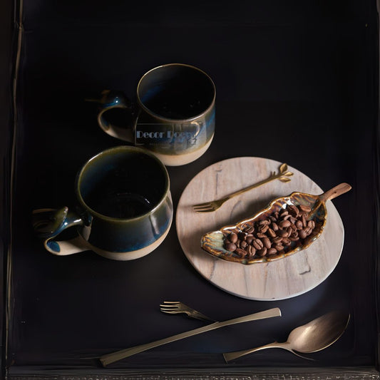 Premium Olive Bird Ceramic Mug with Trinket Plate  Set of 3