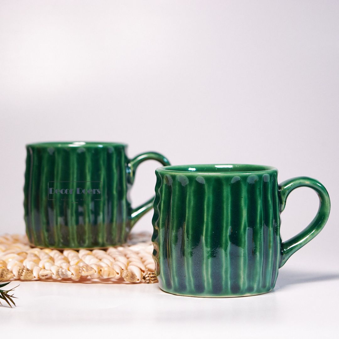Premium Luxe Green Ceramic Tea Cup Set of 6 – Classic Finish