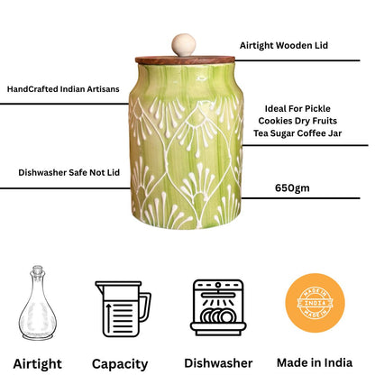 Terra Jade Airtight Ceramic Jar Set of 2