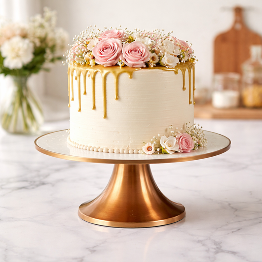 Pearl Cast Iron White Cake Stand with Gold Accents – Luxury Cake Display Stand
