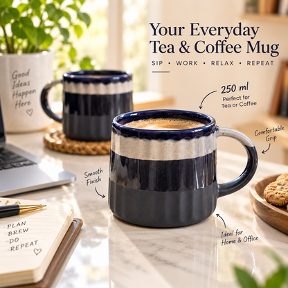 Grey Ribbed Coffee Mugs Set of 2