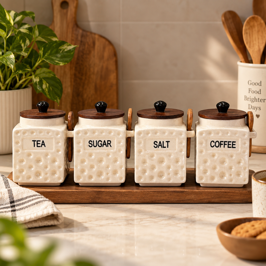 Emberdeep Tea Sugar Salt Coffee Jar Set of 4 Capacity 500ml