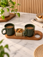 Olive Green Mug with ceramic dip and wooden platter