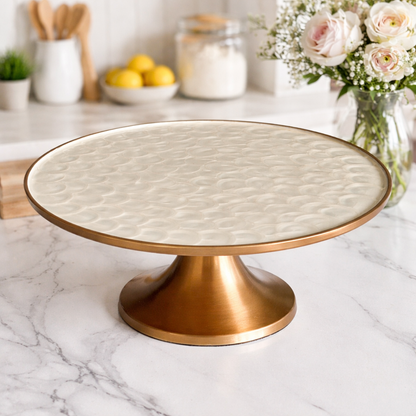 Pearl Cast Iron White Cake Stand with Gold Accents – Luxury Cake Display Stand