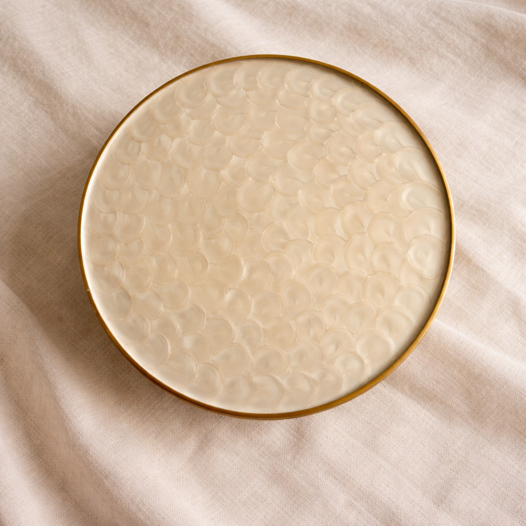 Pearl Cast Iron White Cake Stand with Gold Accents – Luxury Cake Display Stand