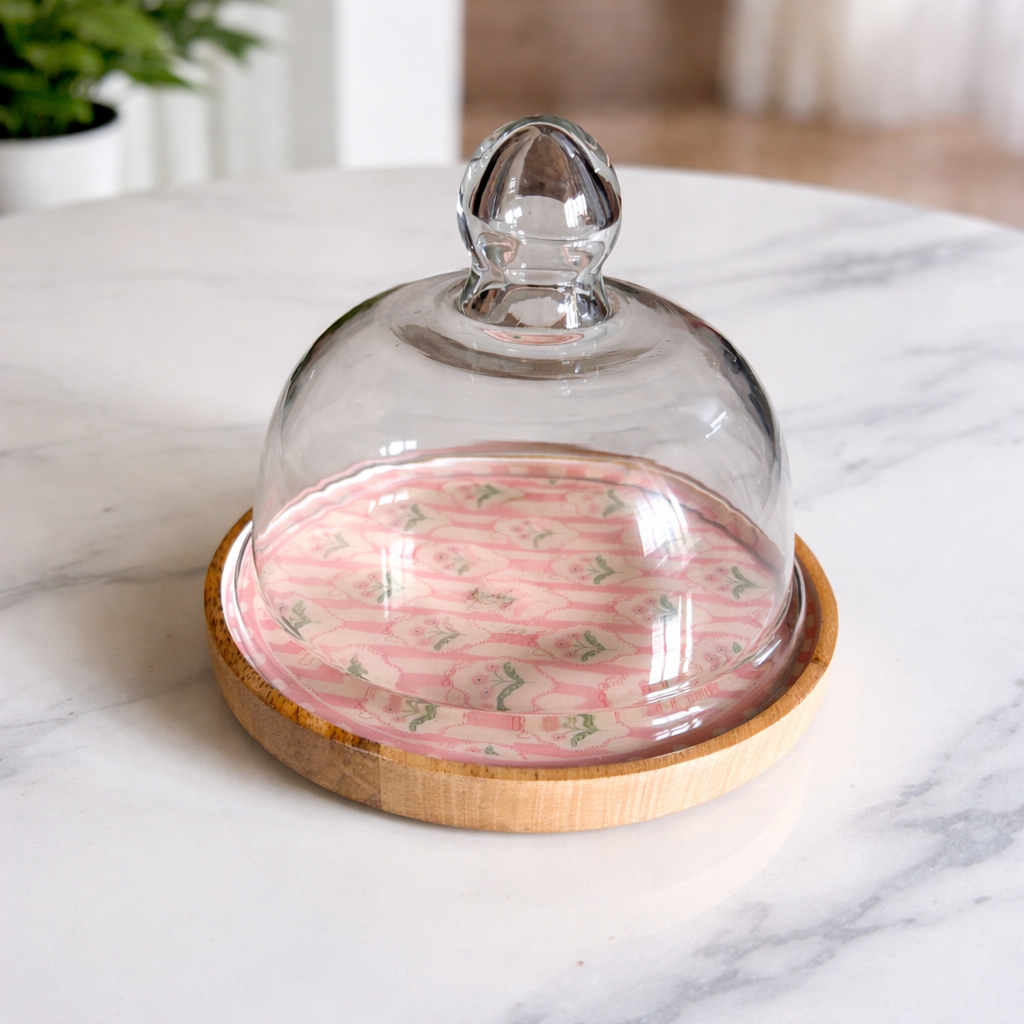 Panache pink 6 inch Cake Cloche with Glass Dome