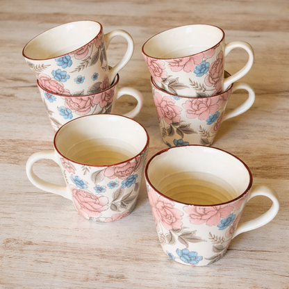 Blooming Florals Premium Decal Tea cups Set of 6
