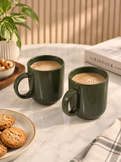 Olive Green Mug with ceramic dip and wooden platter