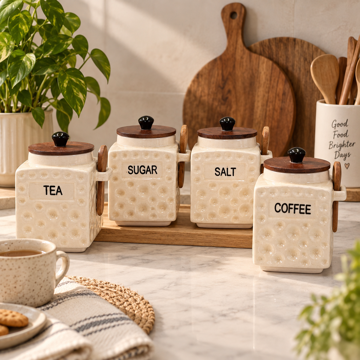 Emberdeep Tea Sugar Salt Coffee Jar Set of 4 Capacity 500ml