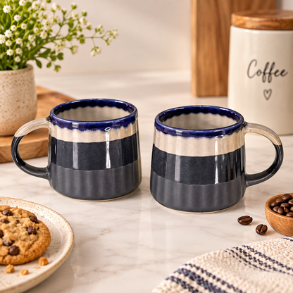 Grey Ribbed Coffee Mugs Set of 2